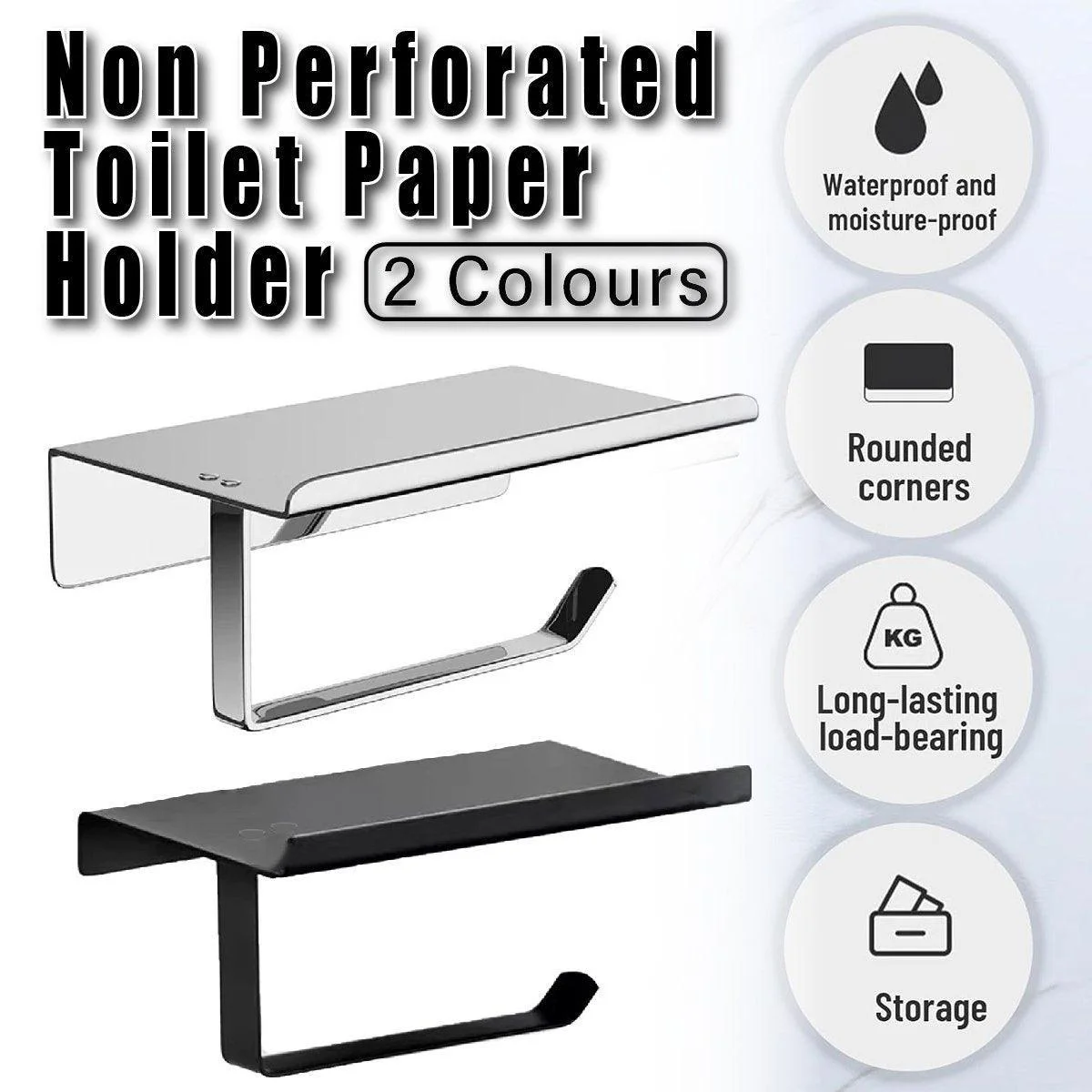 304 Stainless Steel Toilet Paper Holder Non-perforated Roll with Phone Rack - Silver