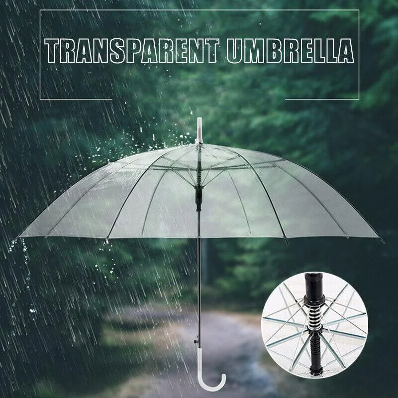 Clear Transparent Umbrella Long Handle Auto Open PVC Rain Parasol 71cm