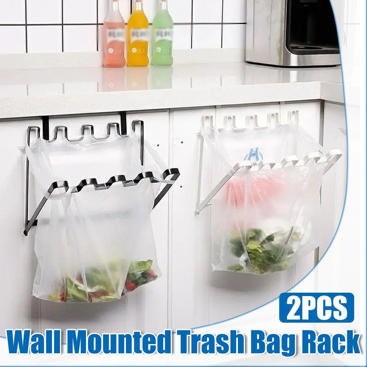 Wall Hanging Garbage Bag Shelf Hook Kitchen Storage Plastic Bag Hanger Rack Trash Bin
