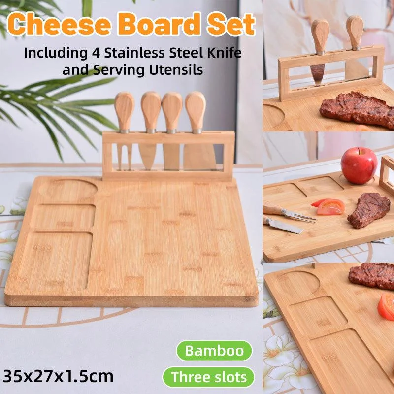 Bamboo Chopping Board Cheese Board Set with Knife Kitchen Charcuterie Serving