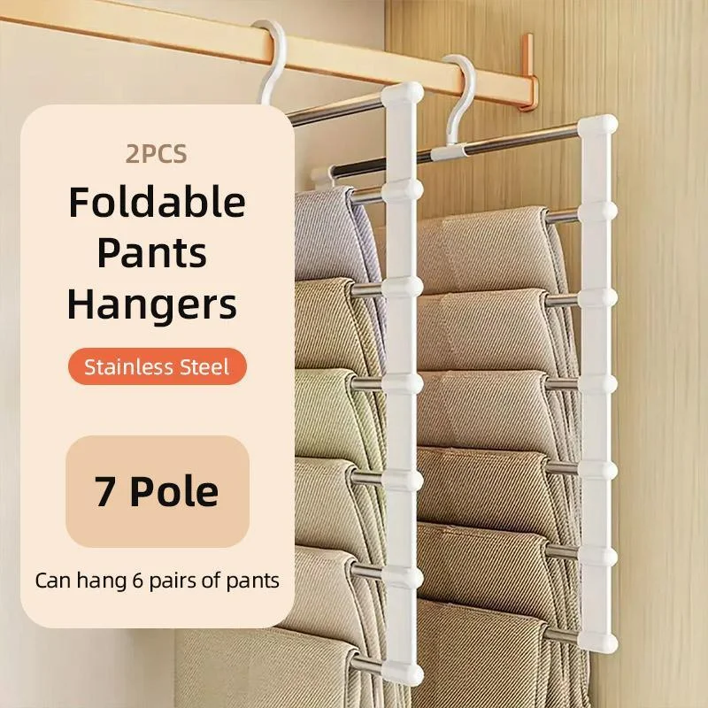 2pcs Multifunctional Folding Trouser Rack Multi Layer Storage Hanging Clothes