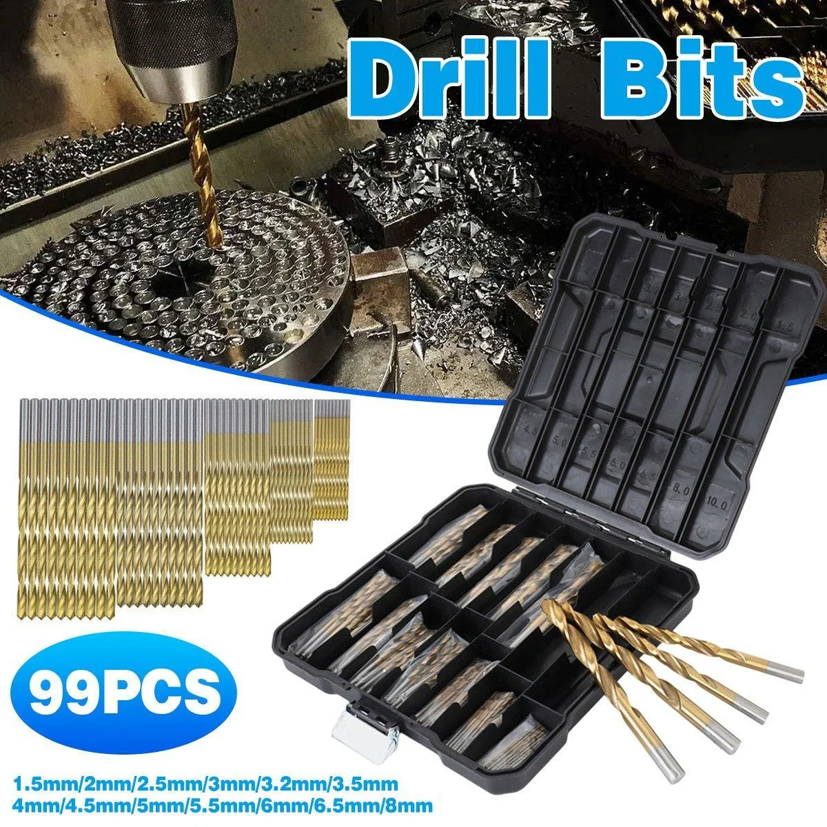 99X HSS Titanium Drill Bit Tool Set 1.5-8mm Twist Drill For Wood Metal Grooving