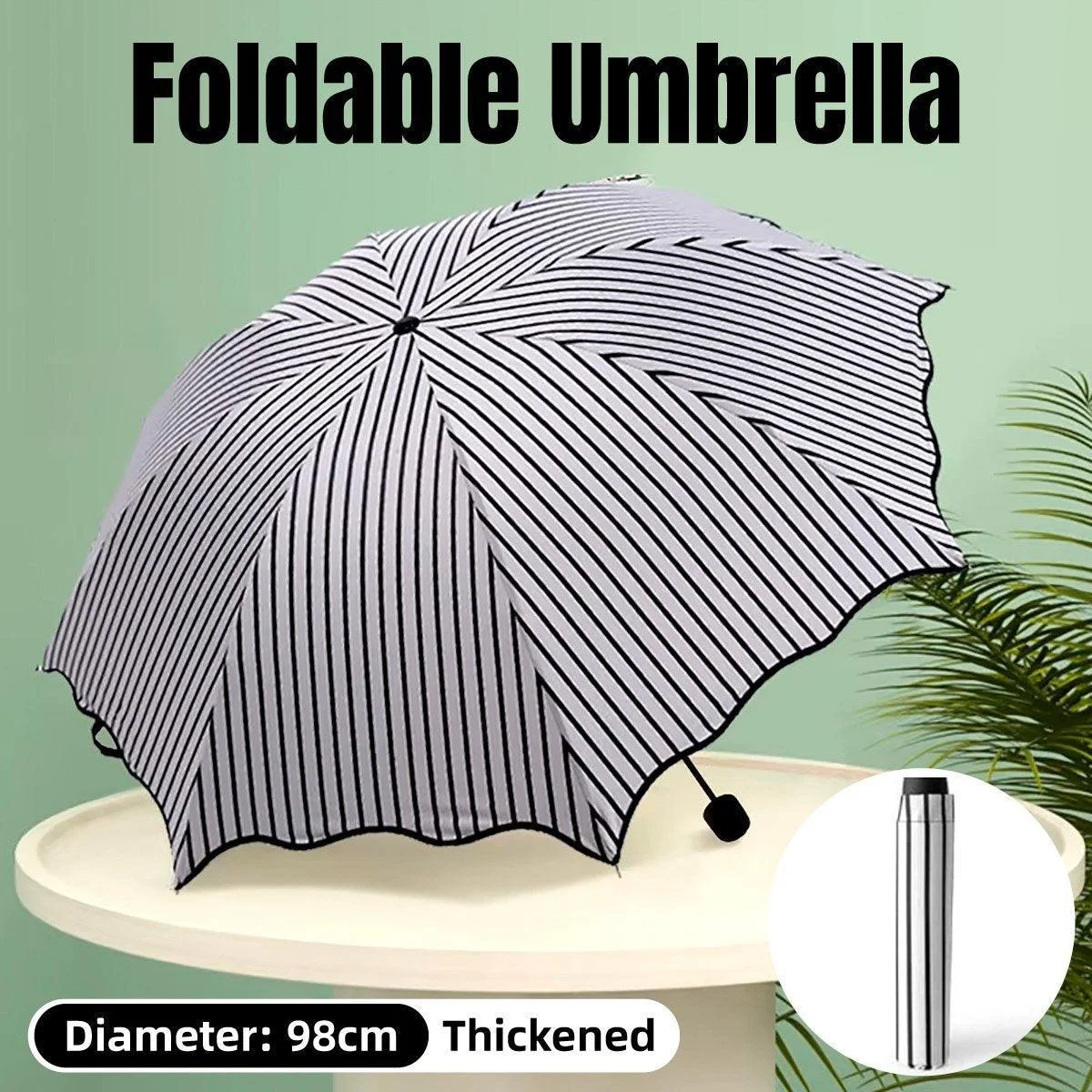 Stripe Sun Umbrella Rainy Folding Umbrella Women Sunscreen Black Rubber Sunshade
