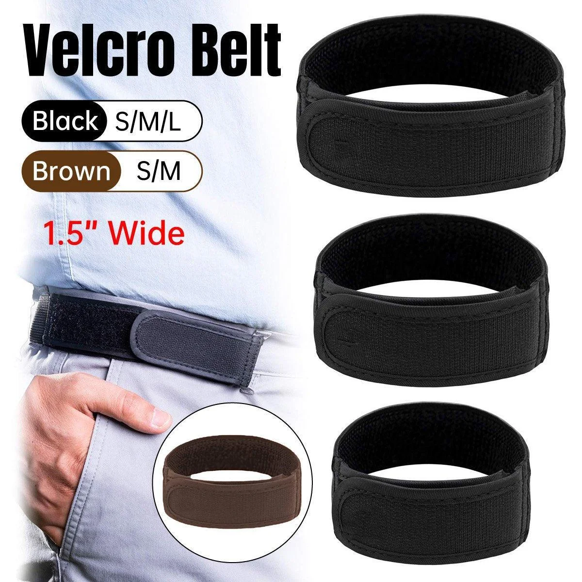 Adjustable Elastic Nylon Belt No Buckle Velcro Leisure Convenient Waistband - Brown-M