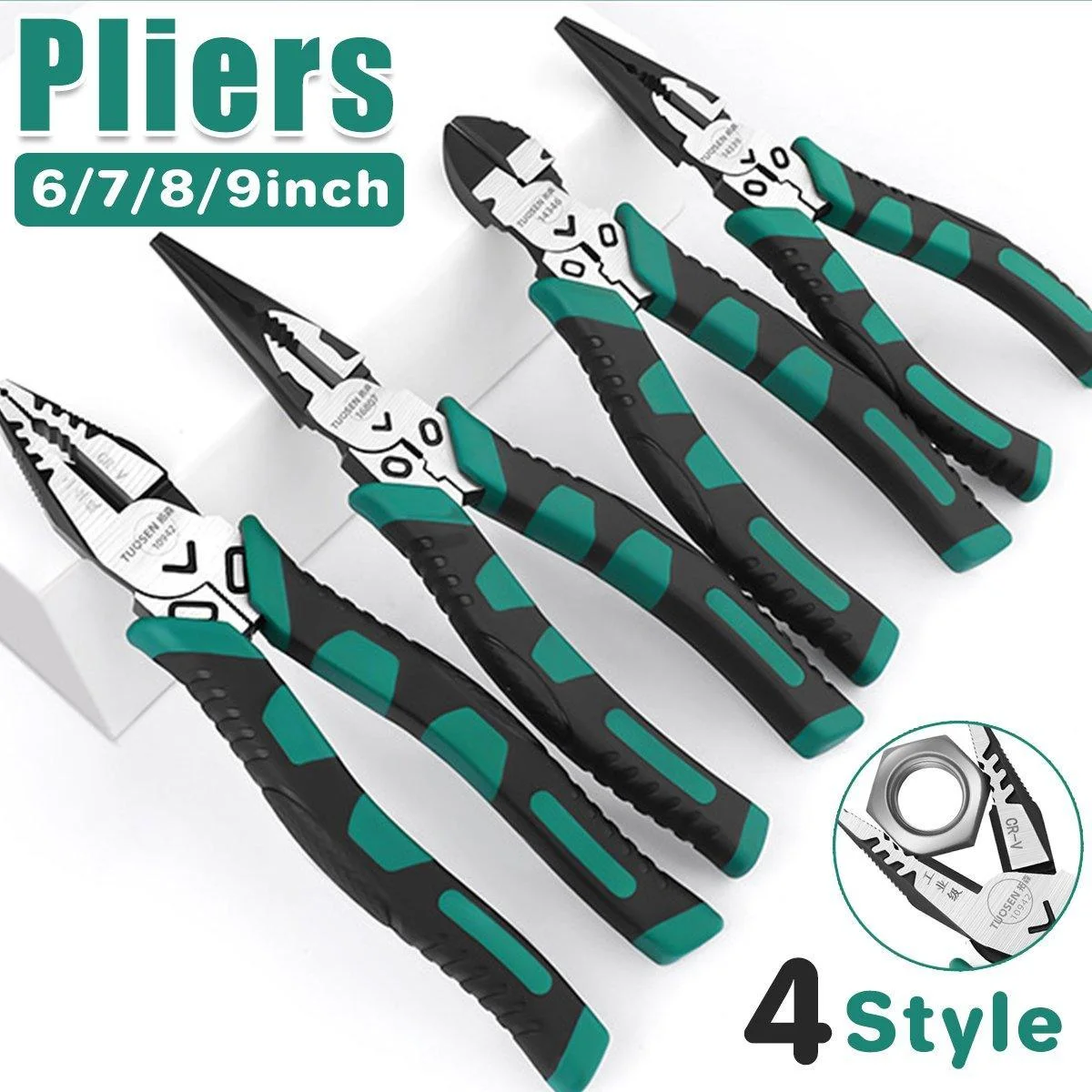 Labor-Saving Multi-Functional Tiger Pliers Flat Needle-Nose Diagonal Wire Pliers - Nose pliers-8inch