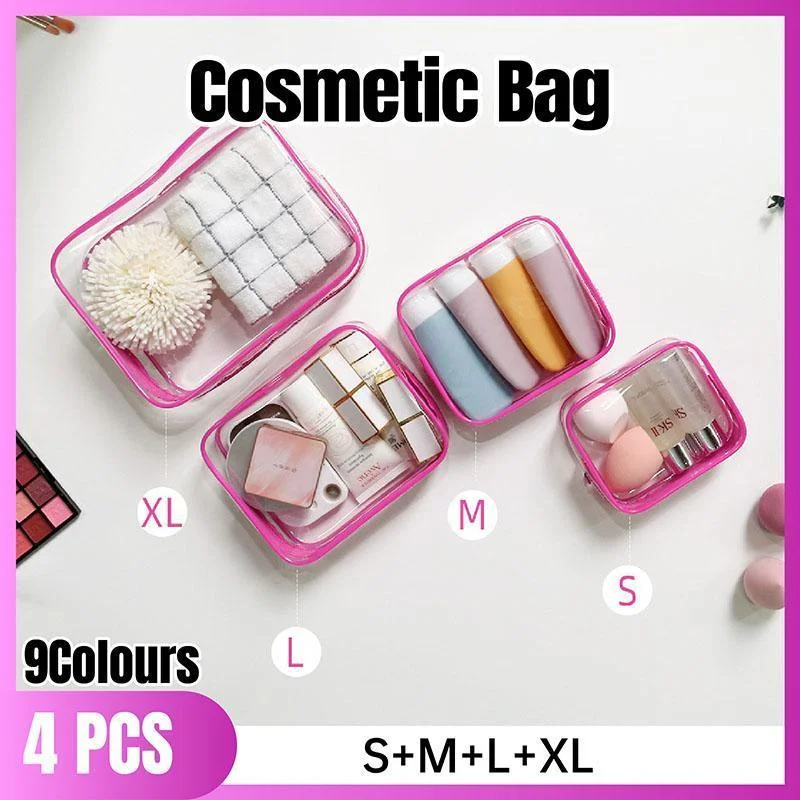 4pcs Durable PVC Cosmetic Bags Easy to Clean Multiple Sizes and Colours 9 Shades - 4pcs-Blue
