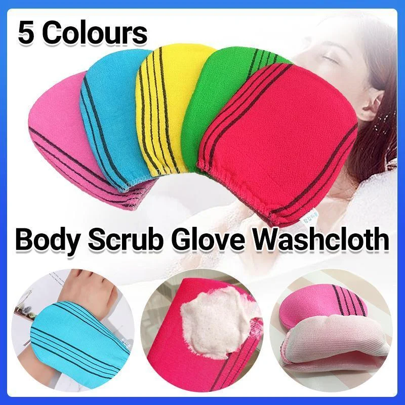 Fiber Cleaner Bath Glove Exfoliating Towel Body Rub Shower Scrub Glove Washcloth - Rose Red