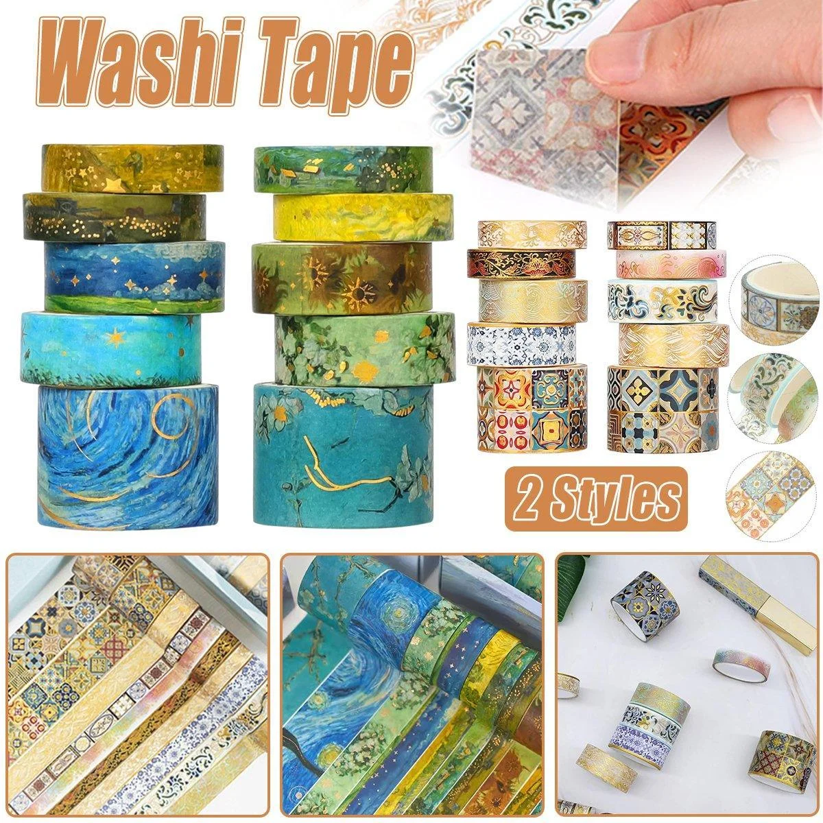 Gold Foil Washi Tape Set Decorative Craft Tape for Gift Wrapping Scrapbooking - YSSCJ