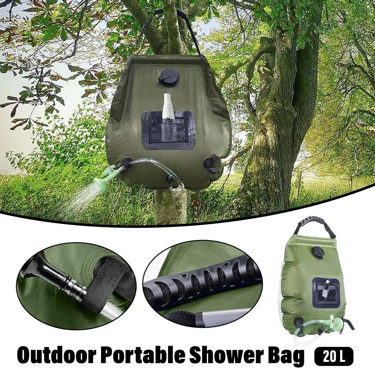 20L Camp Shower Bag Solar Heat Water Pipe Portable Camping Hiking Travel Outdoor