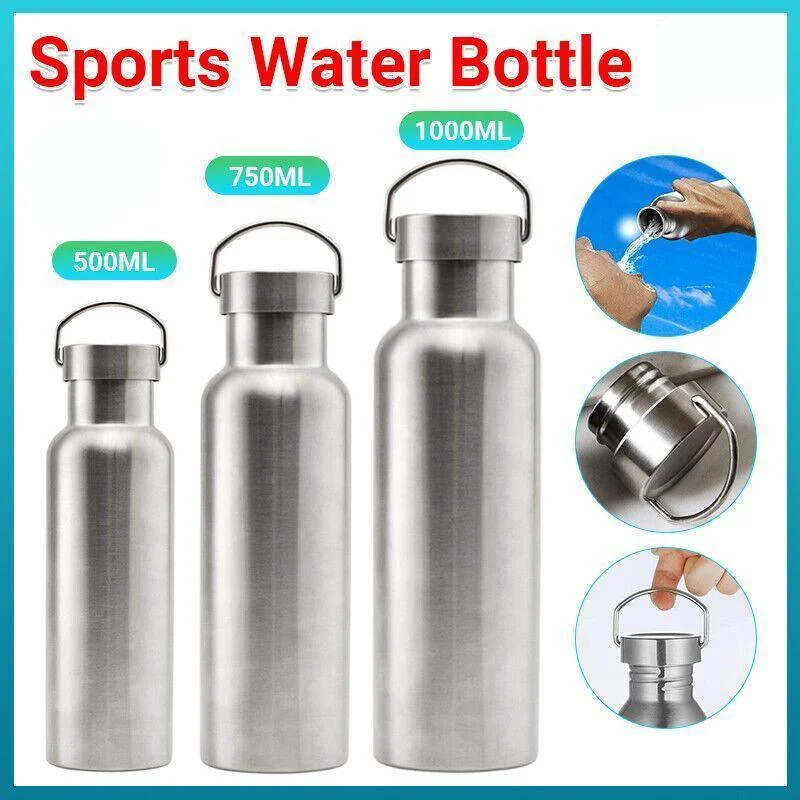 500/750/1000Ml Stainless Steel Water Bottle Motivational Sports Drink Cup Flask - 500ML