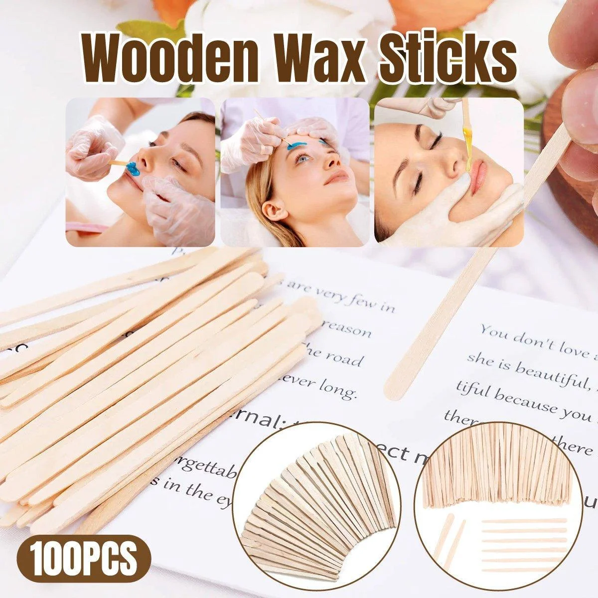 100pcs Beauty Shaving Wands Hair Removal Eyebrow Razors for Salon and Home Use - Flat