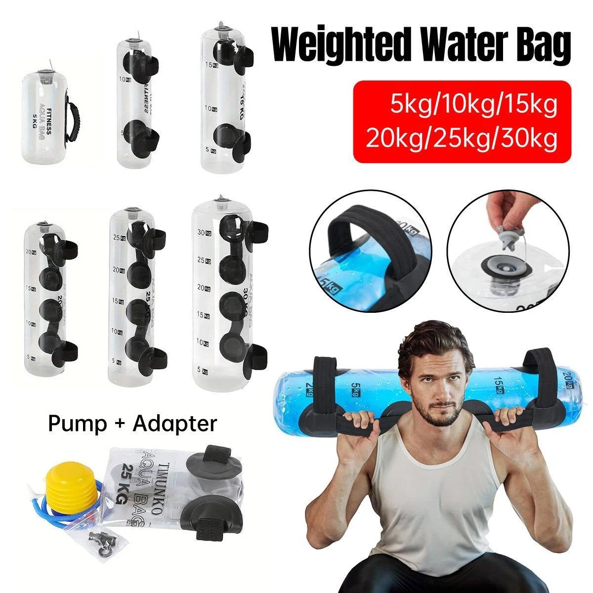 Adjustable Inflatable Water Weight Bag for Fitness Squat Strength Training Bag - 20kg
