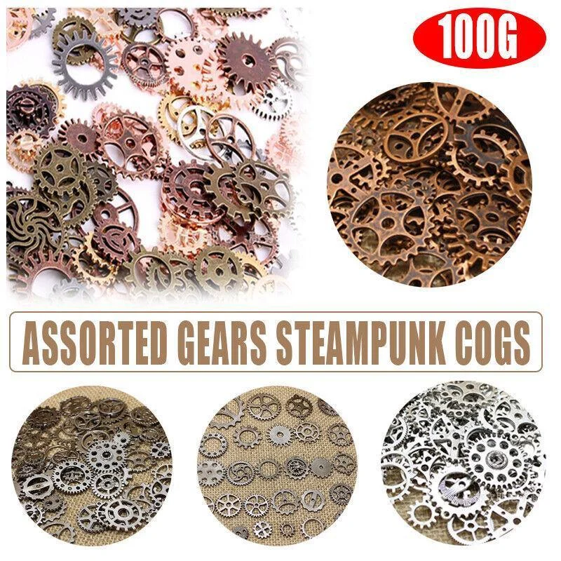 100g Assorted Steampunk Gears and Cogs Metal Alloy Clock Wheels for DIY Crafts