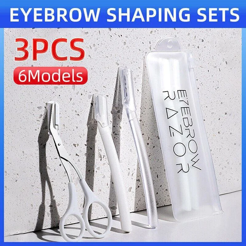3Pcs Eyebrow Razor Set Facial Trimmer Shaver Blade Hair Remover Beauty Tool - Eyebrow Razor-White-1*Short+2*Long