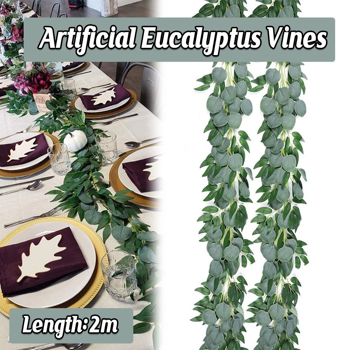 Artificial Eucalyptus Garland 2m Green Vine Fake Plant Home Decoration Rattan