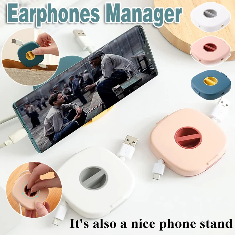 Case Cord Tangle Free Organizer Portable Earphones Manager Wire Winder Cable - Pink*1