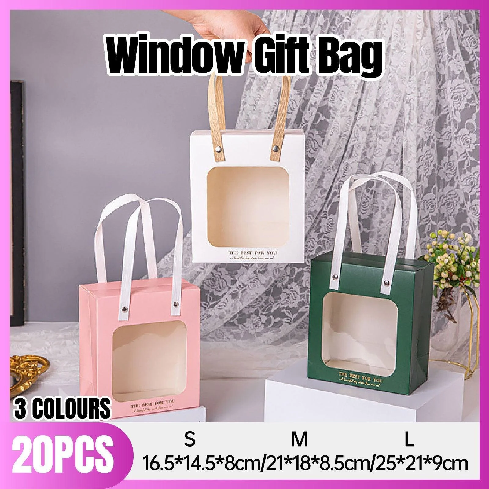 20pcs Translucent Gift Bags Packaging Tote Birthday Party Favors Candy Bags - Green-S Size