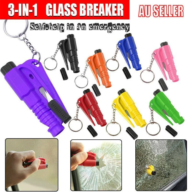 3 In 1 Car Window Glass Breaker Emergency Escape Tool with Cutter - Green