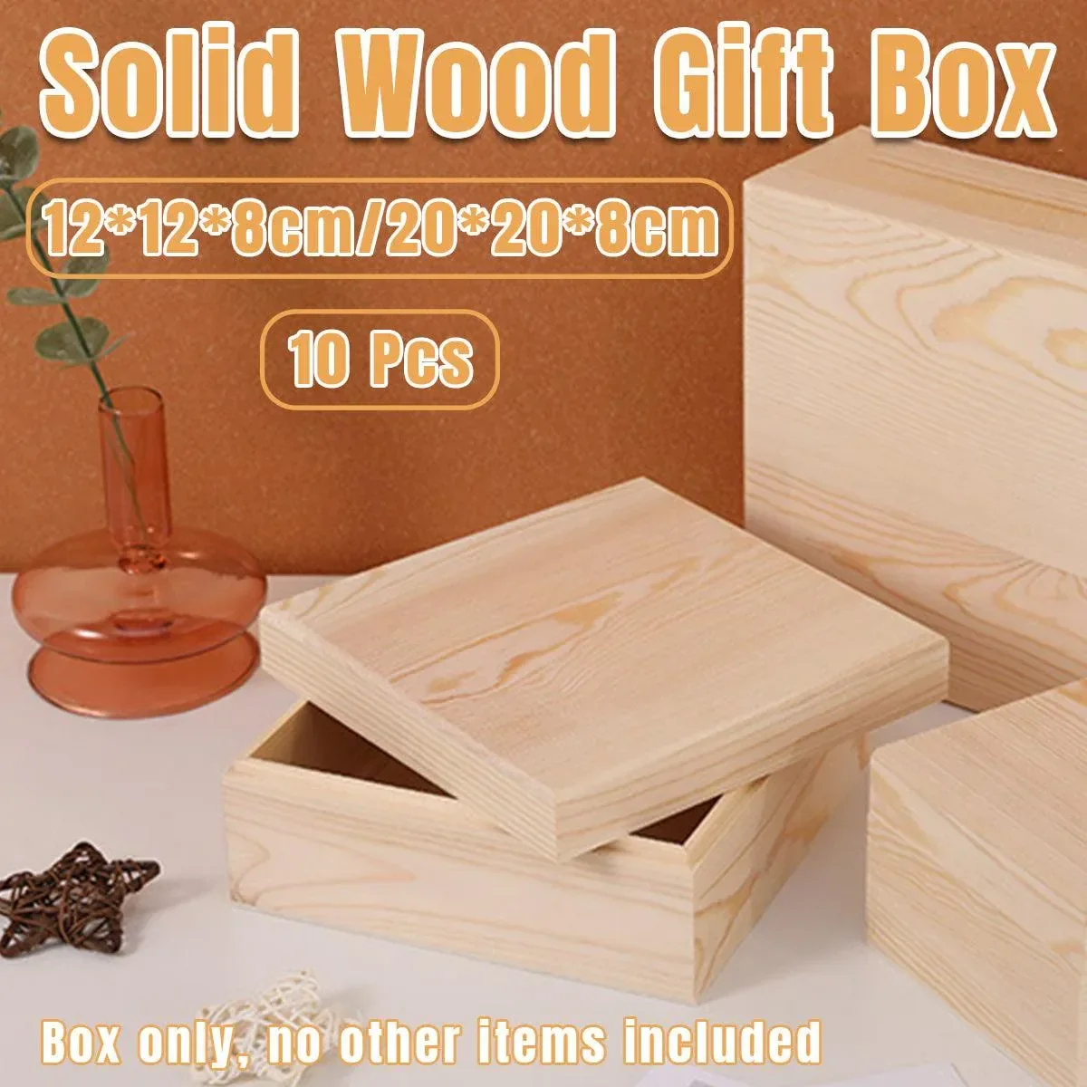 10pcs Wooden Gift Box for Jewelry Packaging Crafts Wedding Birthday Gift Storage - 20cm x 20cm x 8cm