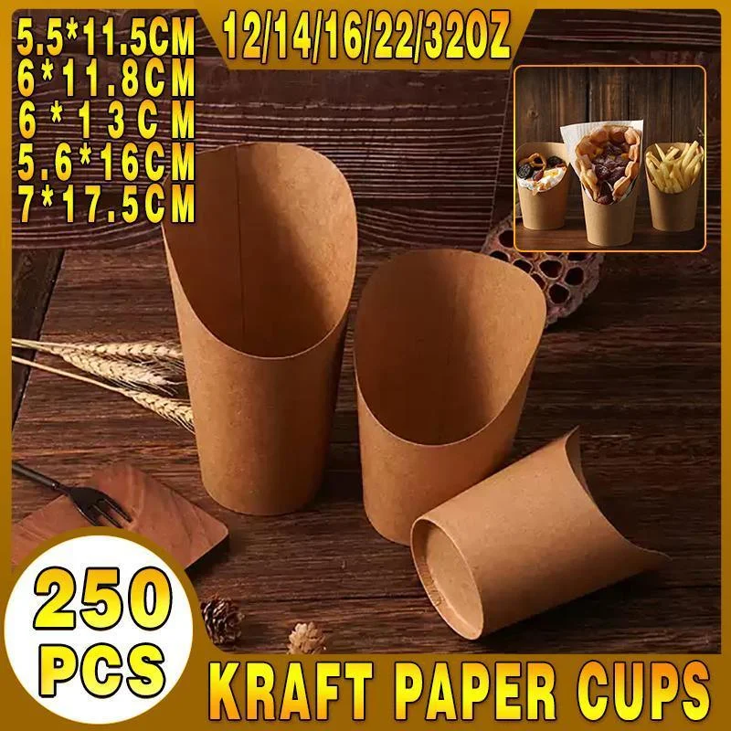 French Fries Holder Kraft Paper Cups Holder Disposable Paper Cups - 14OZ