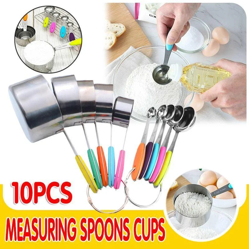 10 Piece Stainless Steel Measuring Cups and Spoons Set for Baking and Cooking