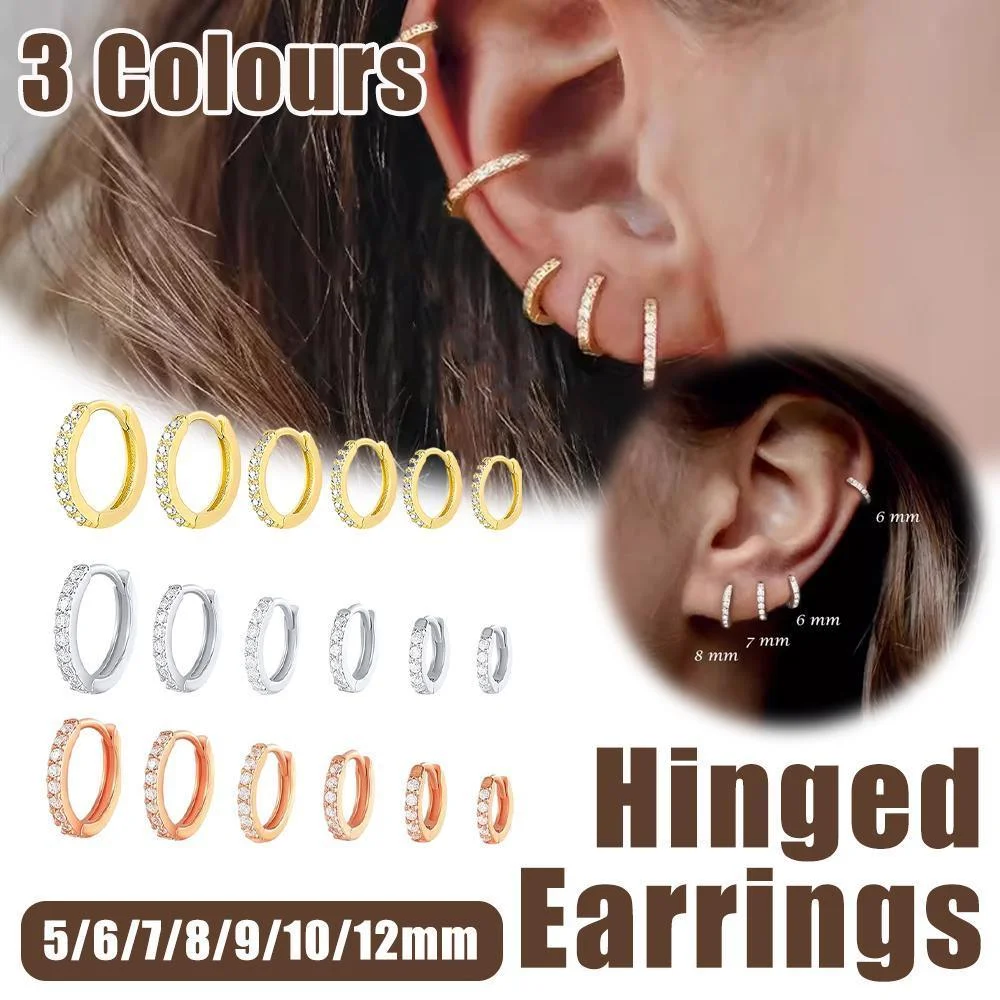 7sizes Hoop Earring Silver Zirconia Ear Huggie Hoop Cartilage Piercing Jewellery - Champagne-5mm