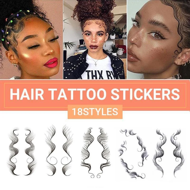 Hairline Edge Tattoo Stickers - Curly Fringe Decals for Women Styling - 9