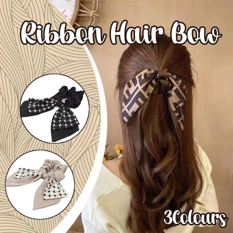 Women Elegant Scrunchies for Hair Ribbon Ties Bow Scrunchies Ponytail Scrunchie - Beige