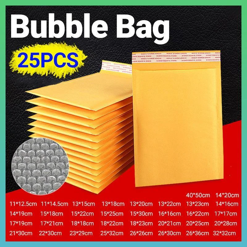 25PCS Poly Bubble Mailer Yellow Colour Multi-Size Plastic Padded Bag - 25PCS-13*23CM