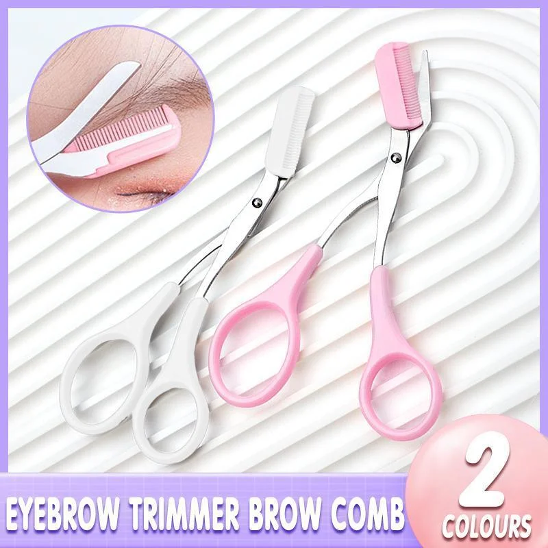 Eyebrow Trimmer Grooming Scissors Eyelash Thinning Shears Comb Brow Shaping Tool - White