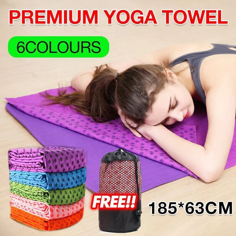 Non Slip Yoga Towel Mat Microfiber Fitness Gym Exercise Blanket with Carry Bag - Orange