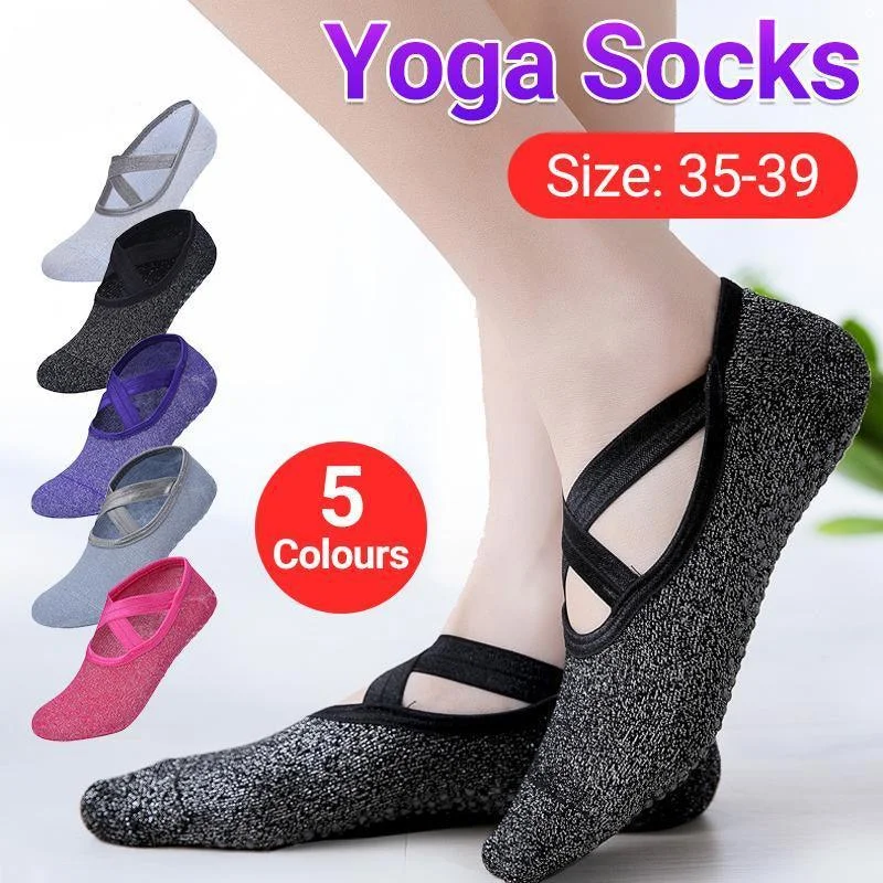 Yoga Socks Non Slip Pilates Ballet Grip Socks for Women Gym Fitness - Blue