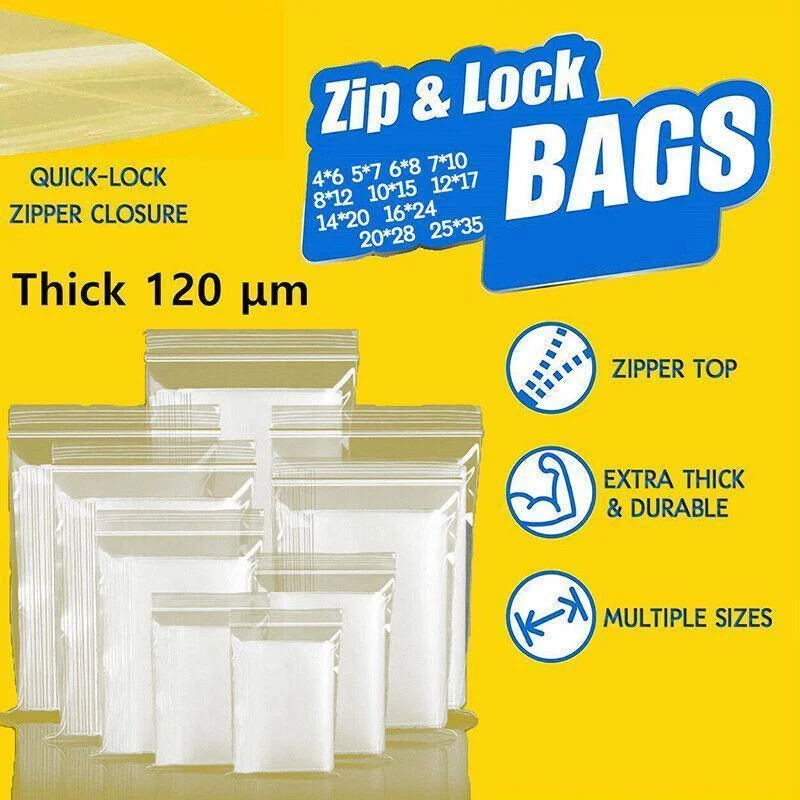 10/100PCS Thick Resealable Ziplock Bags in 12 Sizes Zip Lock Plastic Bags - 6x8cm-100pcs