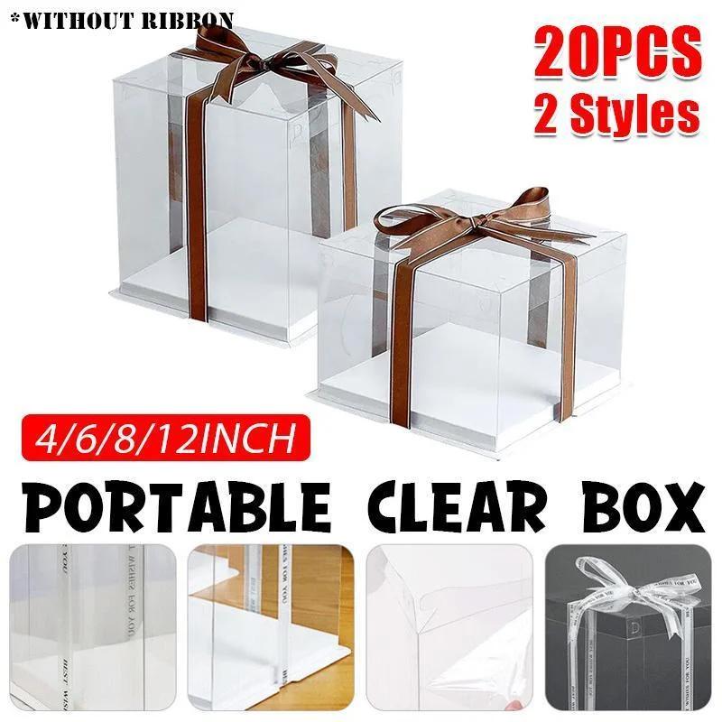 20 PCS Clear Treat Box Box Portable Cake Display Transparent Birthday Cake - 8 INCH(without ribbon)-Double