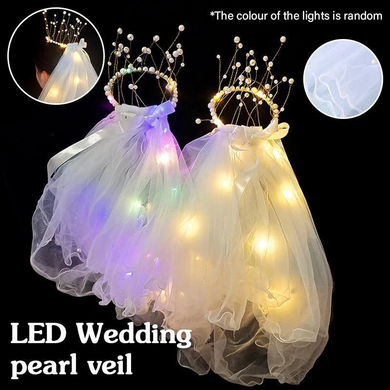 LED Crowns Glowing Headdress Wedding Bride Crowns Pearl Headwear viel party