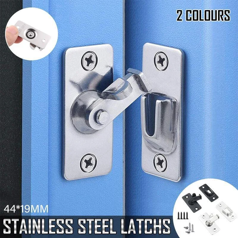 90 Degree Sliding Door Lock Hasp - Stainless Steel Corner Latch - Silver-2PCS