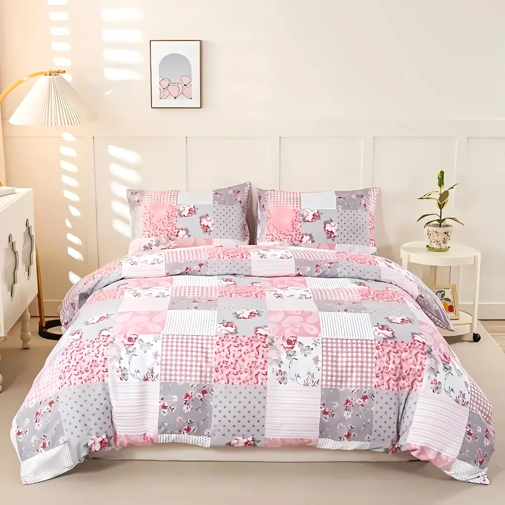 Dreamfields - Soft Pink Plaid Quilt Cover Set - (2pcs, King Single Size)