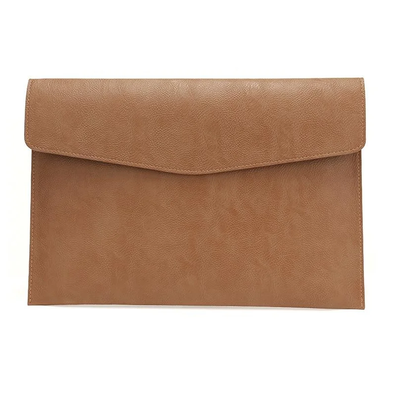 13.3 Inch Litchi Pattern Laptop Sleeve - Light Brown Pu Leather
