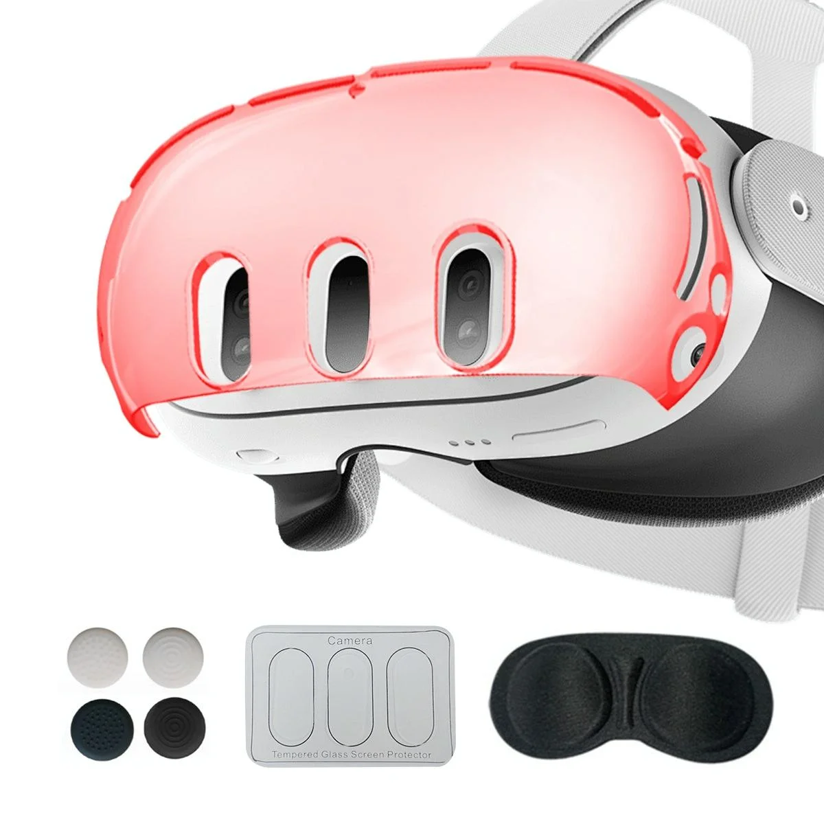 Glitter Protective Shell for Meta Quest 3 - 7 in 1 - 7 In 1 Ordinary Transparent Red