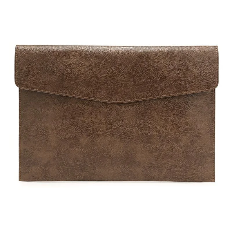 13.3 Inch Litchi Pattern Leather Laptop Sleeve - Dark Brown