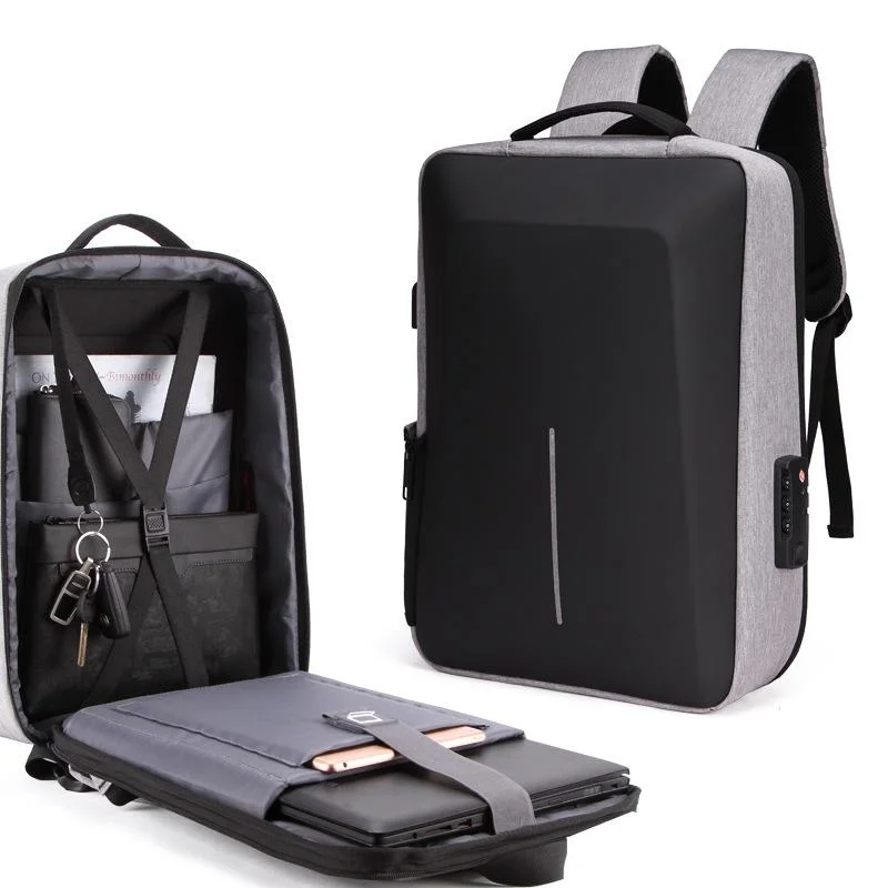Men Anti-theft Hard Shell Backpack with Alloy Frame - Gray