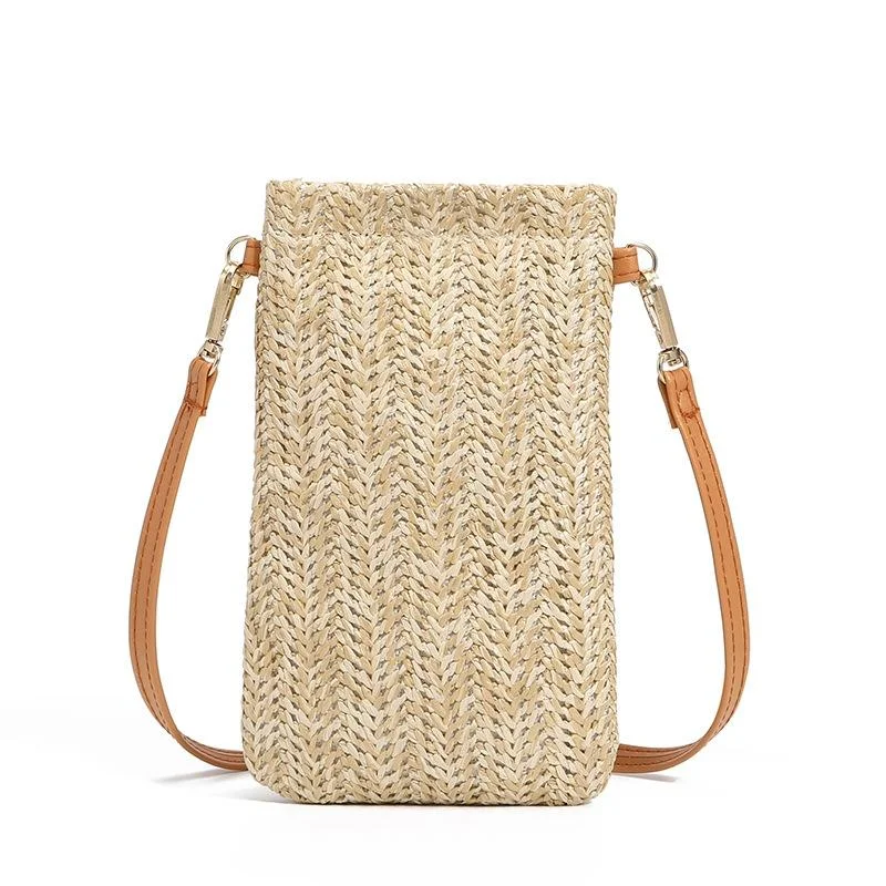 Stylish Straw Beach Bag With Shoulder Strap Cream