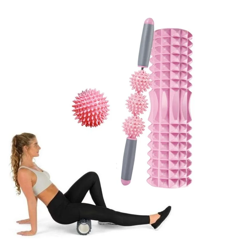 3-In-1 Hollow Eva Foam Roller Set For Muscle Relaxation And Yoga 33Cm Pink