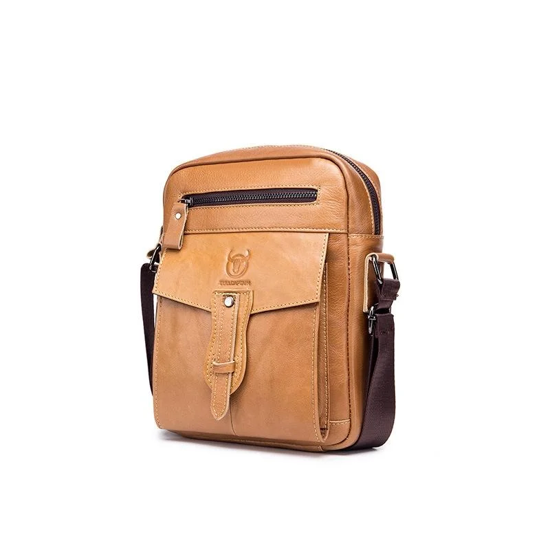 Cowhide Messenger Bag Large Capacity Briefcase Yellow Brown