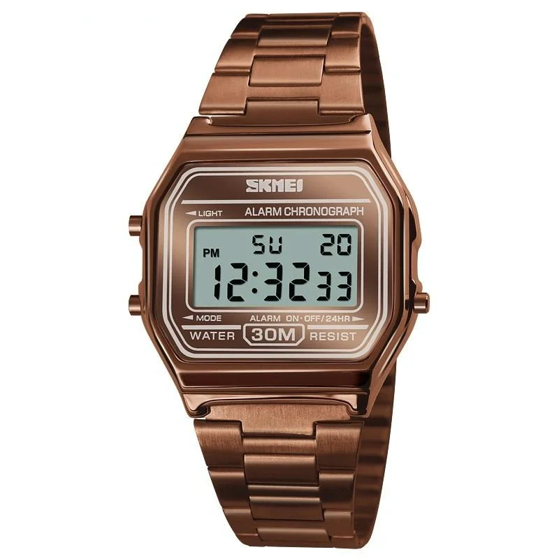 Waterproof Steel Band Men Electronic Watch - Coffee Gold
