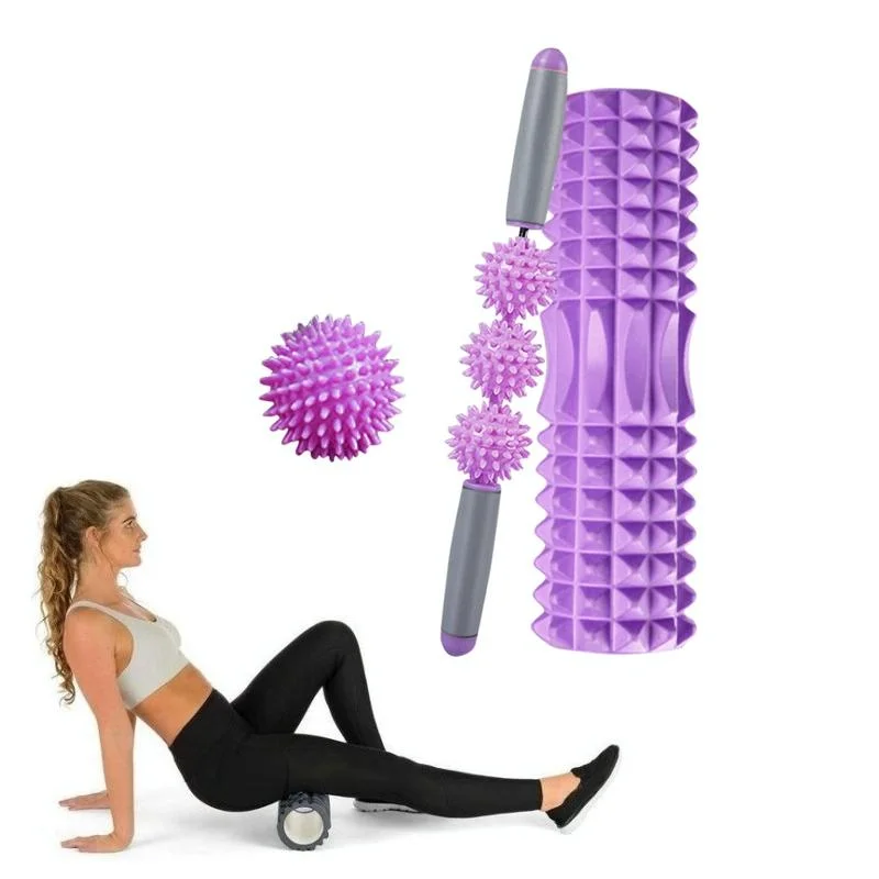 3-In-1 Eva Foam Roller Set For Muscle Relaxation And Yoga 33Cm Purple