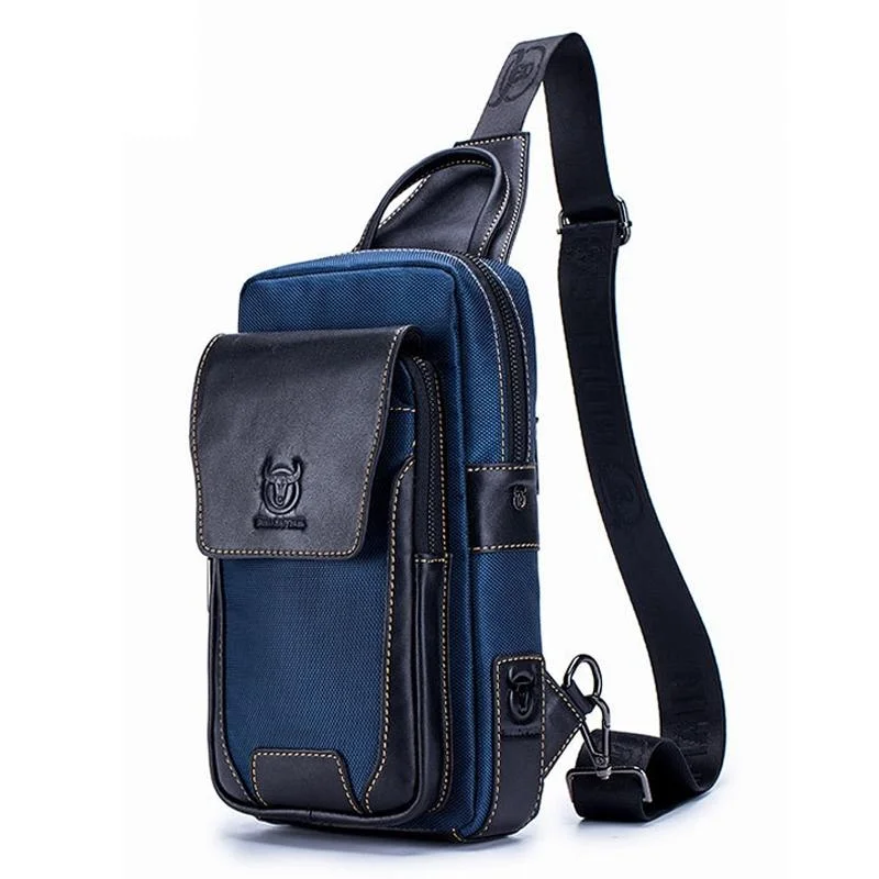 Leather Men Chest Bag Casual Shoulder Bag Black / Blue