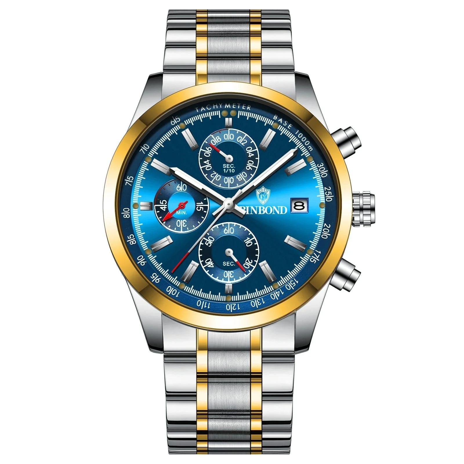 Waterproof Luminous Quartz Watch - Multifunctional 30m - Inter-Gold-Blue
