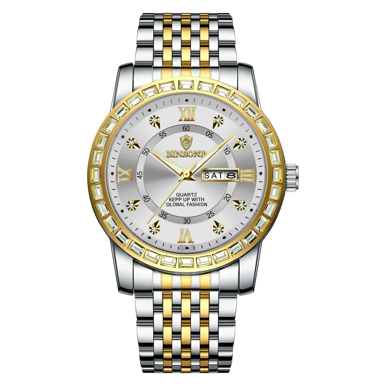 Diamond Dual-calendar Luminous Quartz Watch - B2202 - Inter-Gold-White