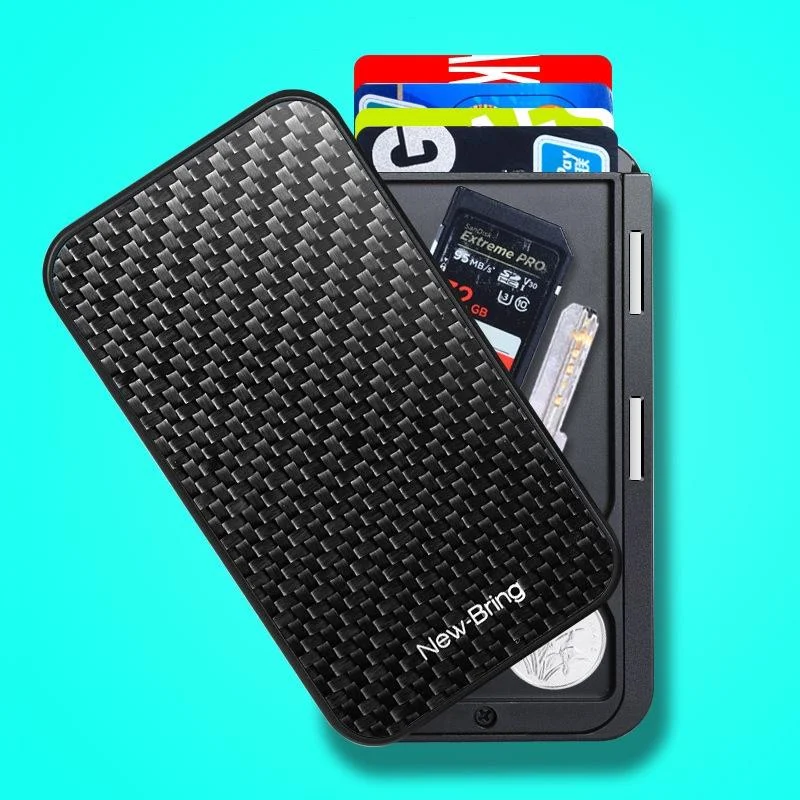 Rfid Blocking Metal Card Holder Automatic Shift Business Card Case Carbon Fiber